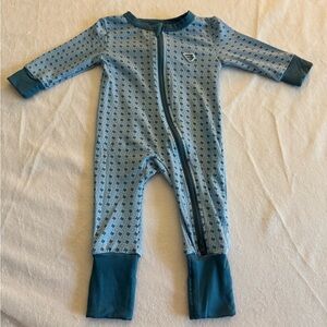 BURLEBO Light Blue Texas Patterned Zip-Front Footed One-Piece with blanket